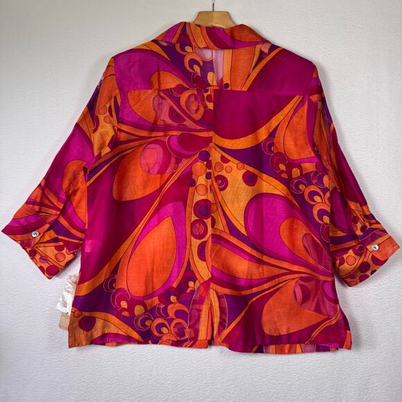 Choices Women Fuschia Magenta Blouse Button Up Artsy Summer Resortwear size 1X - Picture 2 of 9